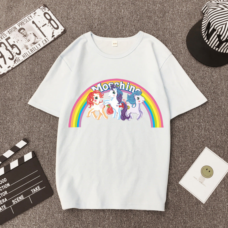 Star Tong Liya Unicorn Rainbow Pony T-shirt Loose Short-sleeved 2022 Spring and Summer New for Men and Women Couple