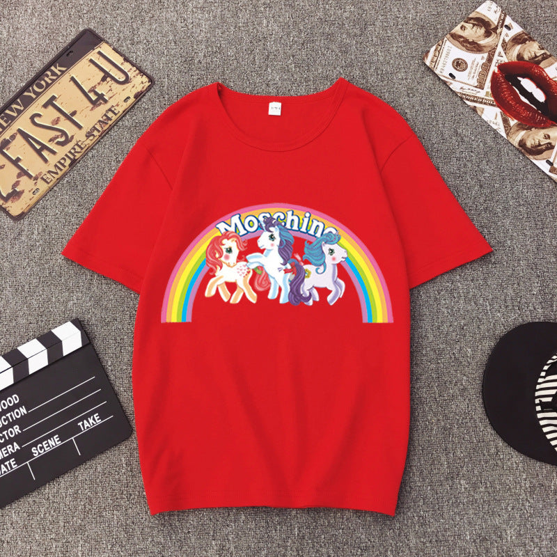 Star Tong Liya Unicorn Rainbow Pony T-shirt Loose Short-sleeved 2022 Spring and Summer New for Men and Women Couple