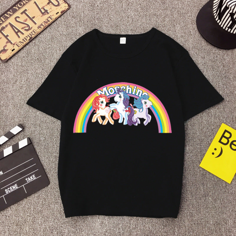 Star Tong Liya Unicorn Rainbow Pony T-shirt Loose Short-sleeved 2022 Spring and Summer New for Men and Women Couple