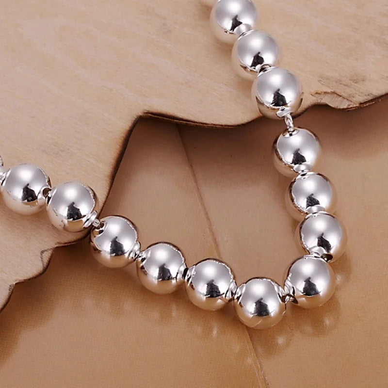 Bracelet Chaîne Perles 8mm Argenté - Bijou Couple & Mariage