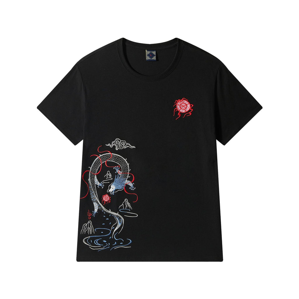 Summer New Embroidered Short-Sleeved T-Shirts for Young Men, Cotton Loose Round Neck Trendy T-Shirts for Men, Ready for Delivery