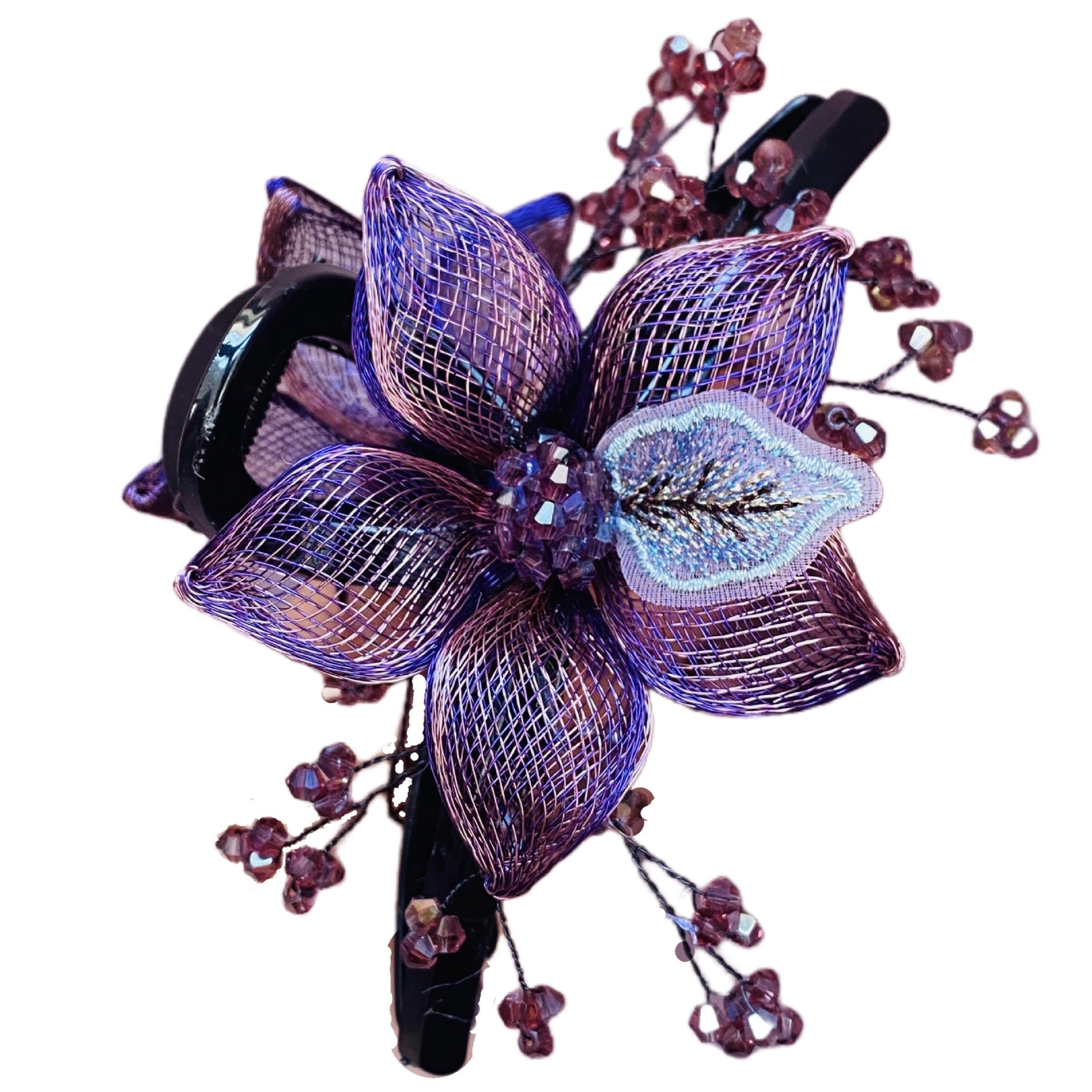 Korean-Style High-End Handmade Copper Wire Braided Flower Hair Clip, Plastic Resin Large Shark Clip for Updo at the Back of the Head