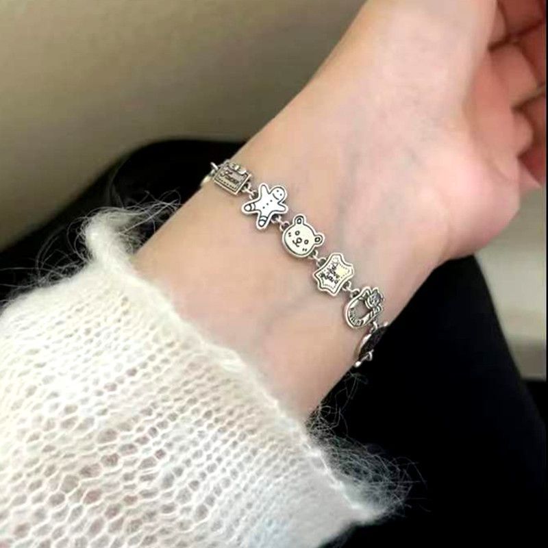 Gingerbread Man Bear Vintage Old Style Bracelet Women's Ins Niche Design High-grade Cute Cartoon Bracelet Trendy Jewelry