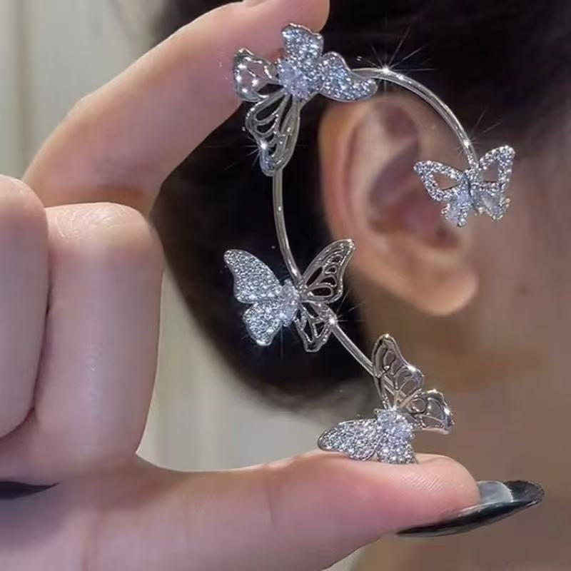 Douyin's New Super Flash Butterfly Elf Ear Hook Super Fairy Accessible Luxury Earrings Without Piercing All-In-One Ear Bone Clip Earrings