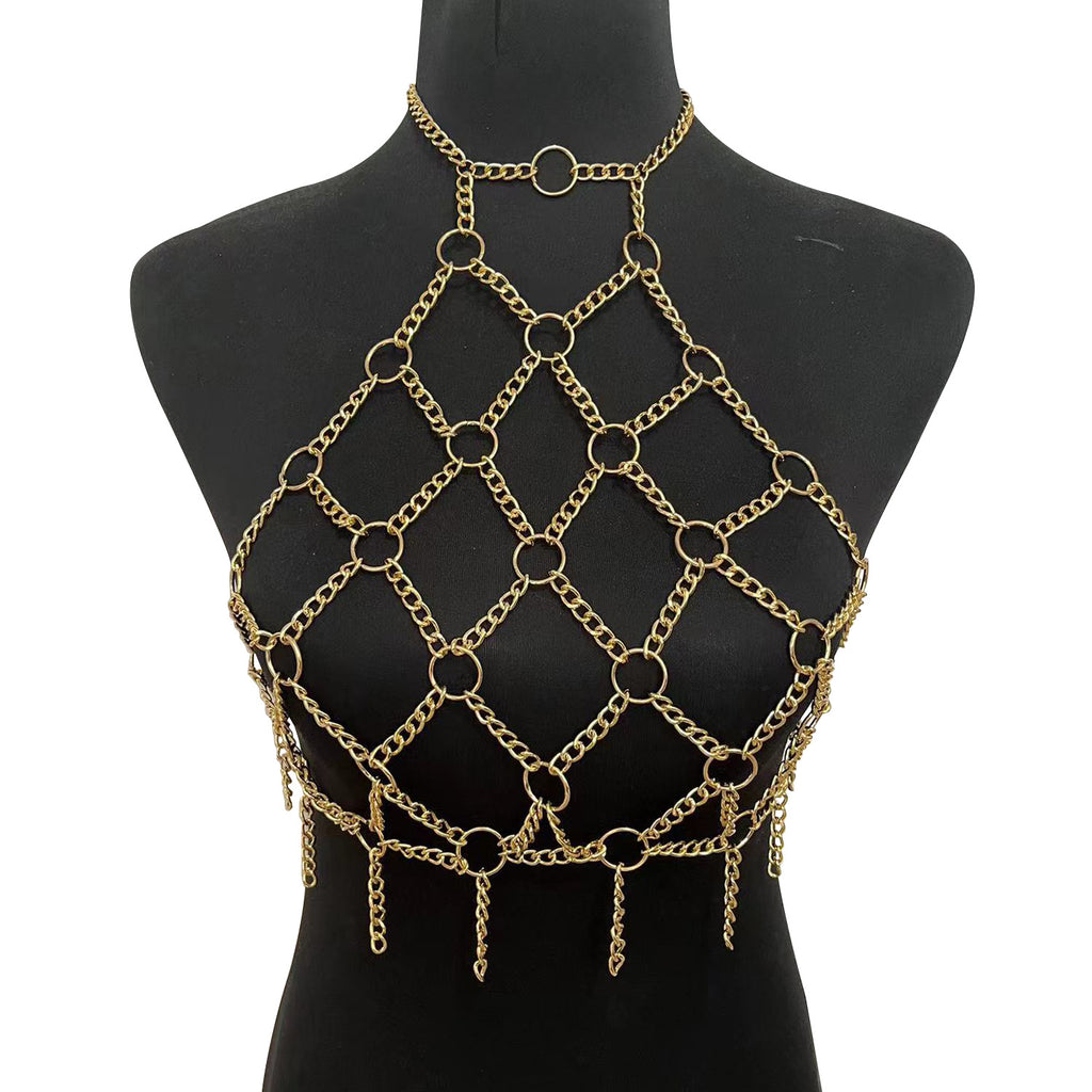 Bamboo such as clothing nightclub fashion hot girl metal ring neck mesh hollow sexy body chain DL0001