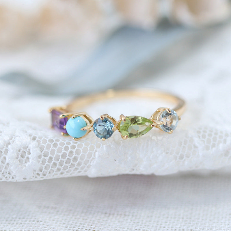 Bague Cristal Multi-Gemmes Géométrique - Bijou Niche Lumière Luxe