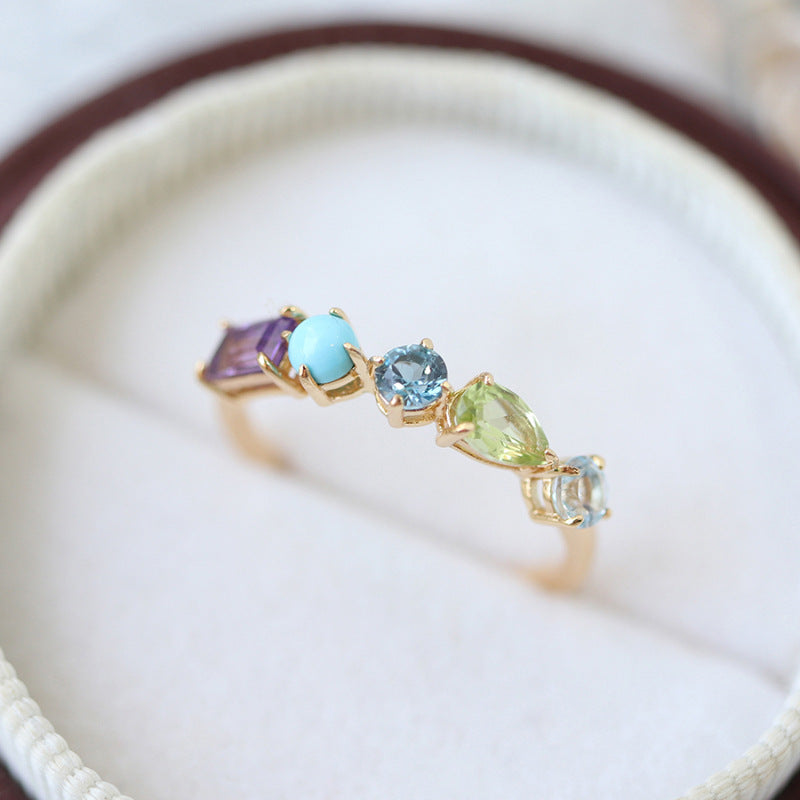 Bague Cristal Multi-Gemmes Géométrique - Bijou Niche Lumière Luxe