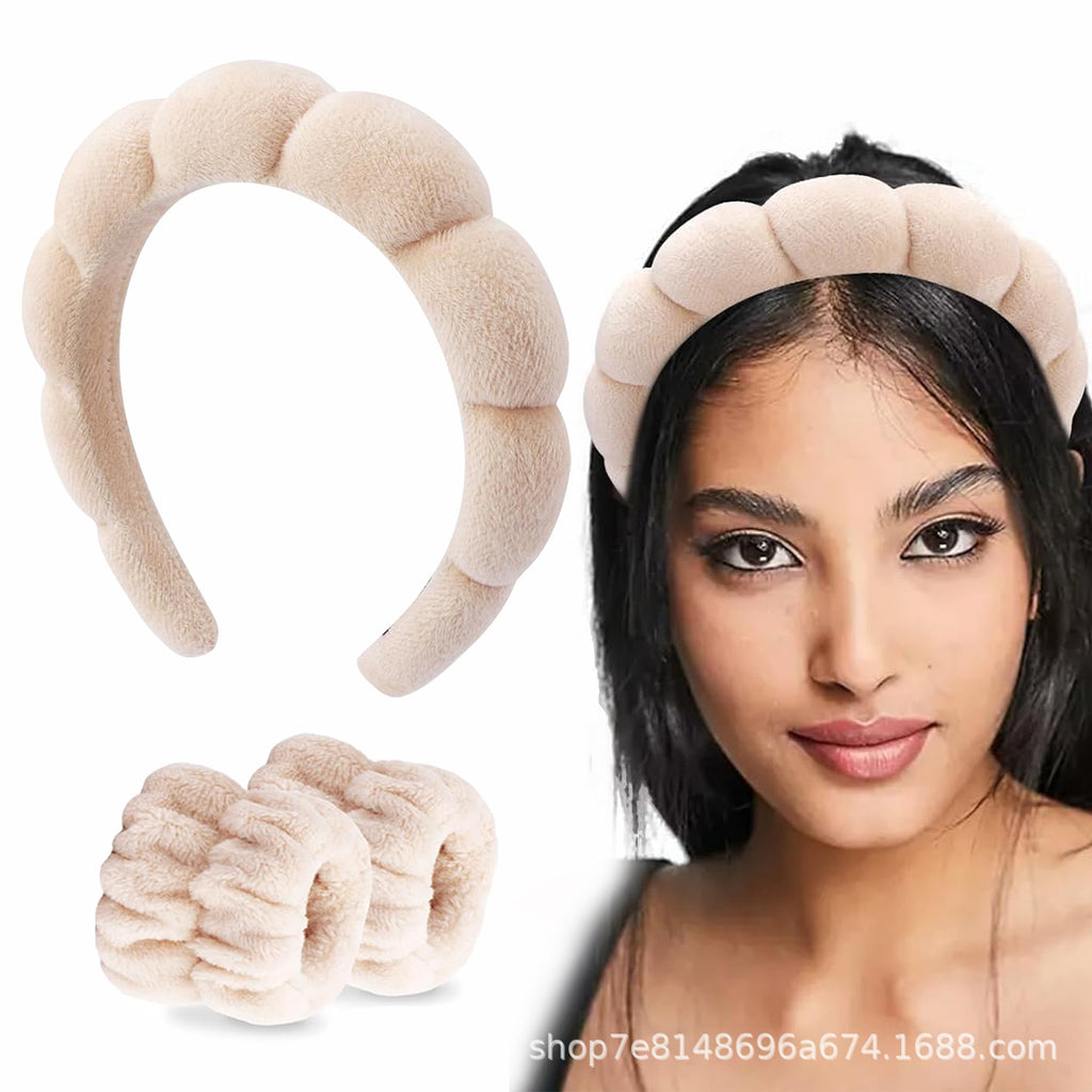 Cross-border selling European and American high cranial top women's face washing clouds sponge hairband makeup wrist band headband two-piece wholesale