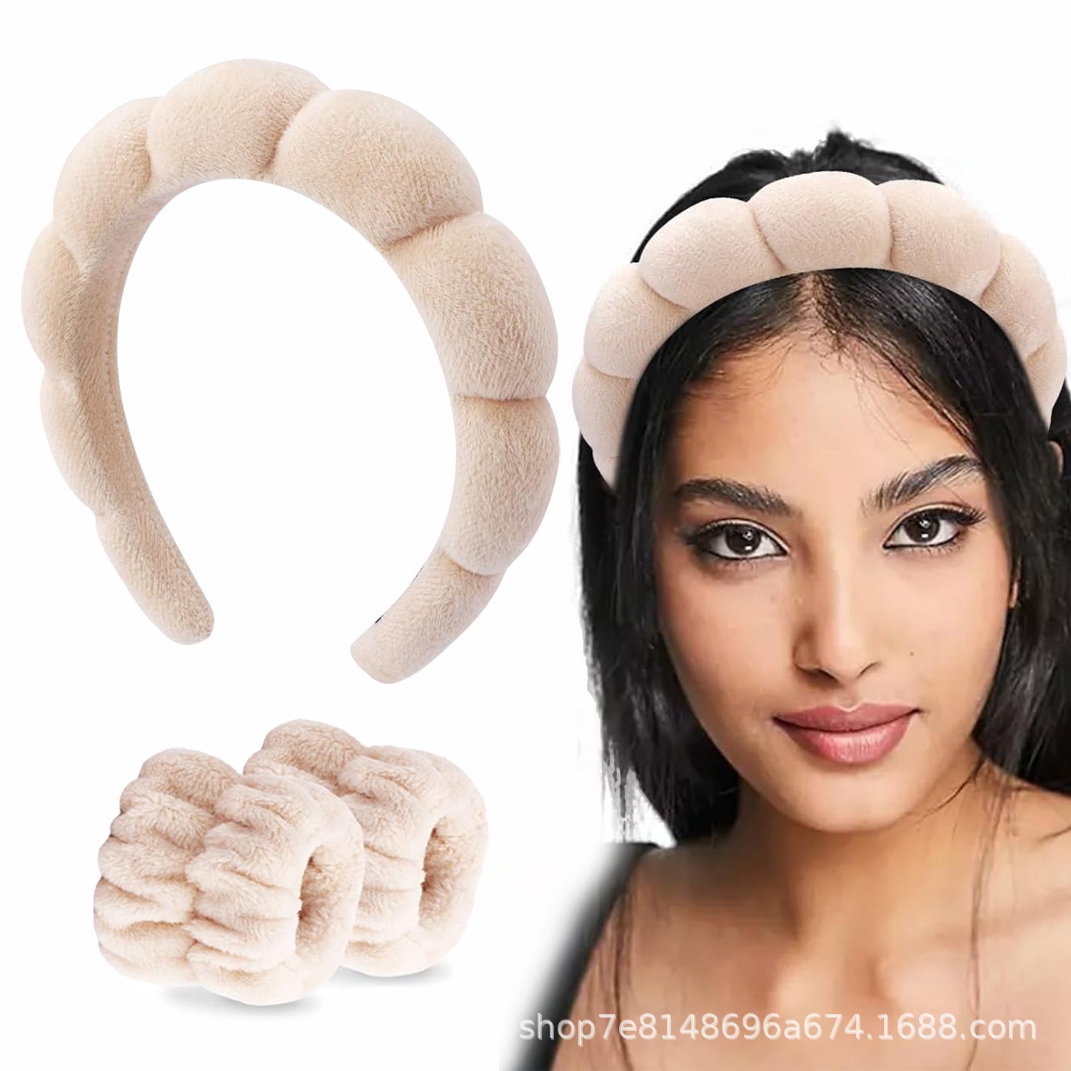 Cross-border selling European and American high cranial top women's face washing clouds sponge hairband makeup wrist band headband two-piece wholesale