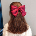 Korean Same Style Red Big Bow Hairpin Female Back Head Top Clip Simple French Retro Popular Kidsren's Hair Accessories