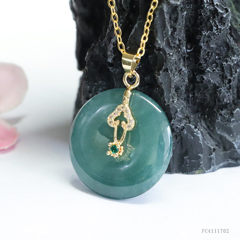 Collier Pendentif Jade Naturel Grade A - Boucle de Paix Eau Bleue