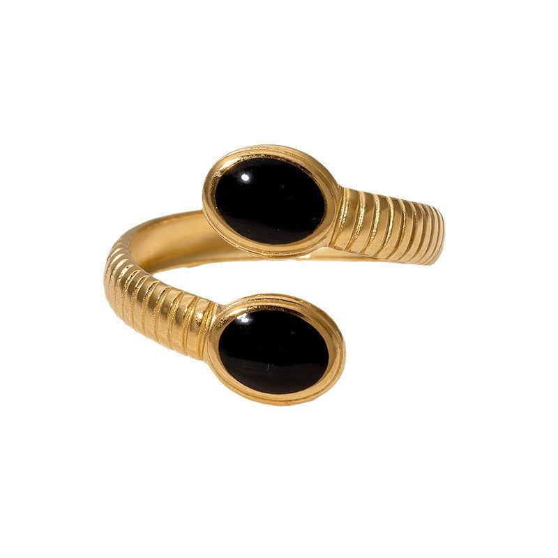 European and American Retro Temperament Simple Design Feeling Finger Ring Middle French High Feeling Gold-plated Geometric Stainless Steel Ring