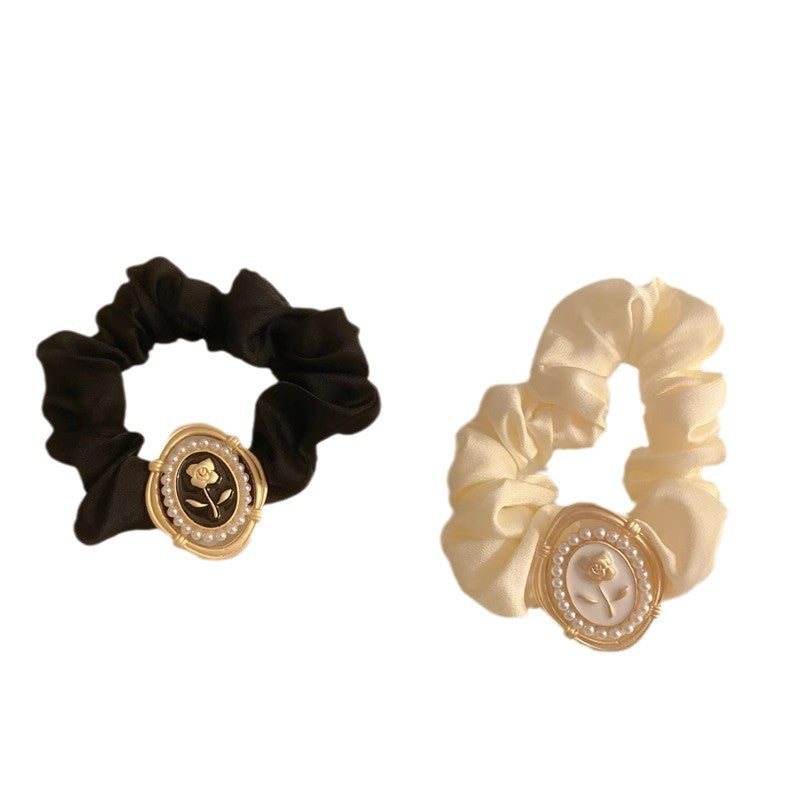 Cross-border Explosive Simple Satin Large Intestine Hair Ring Rose Flower Hair Rope Temperament All-match Ball Headwear Durable Hair Rope