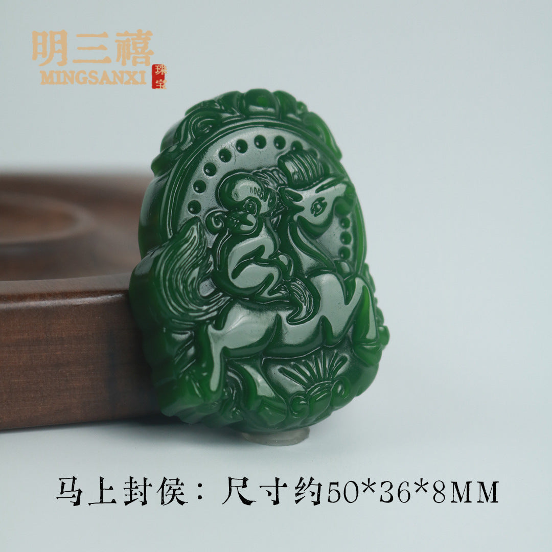 Xinjiang Outer Mongolian Material Pixiu Ping An No-thing Brand Lucky Bag Pendant Spinach Green Jasper Guanyin Buddha Dragon Brand Carp Pendant
