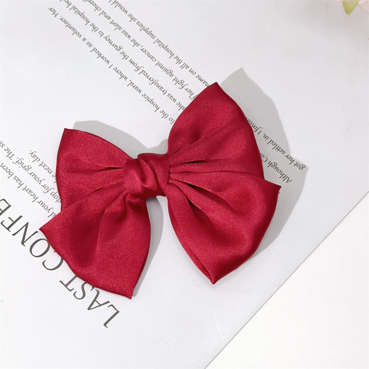Korean Same Style Red Big Bow Hairpin Female Back Head Top Clip Simple French Retro Popular Kidsren's Hair Accessories