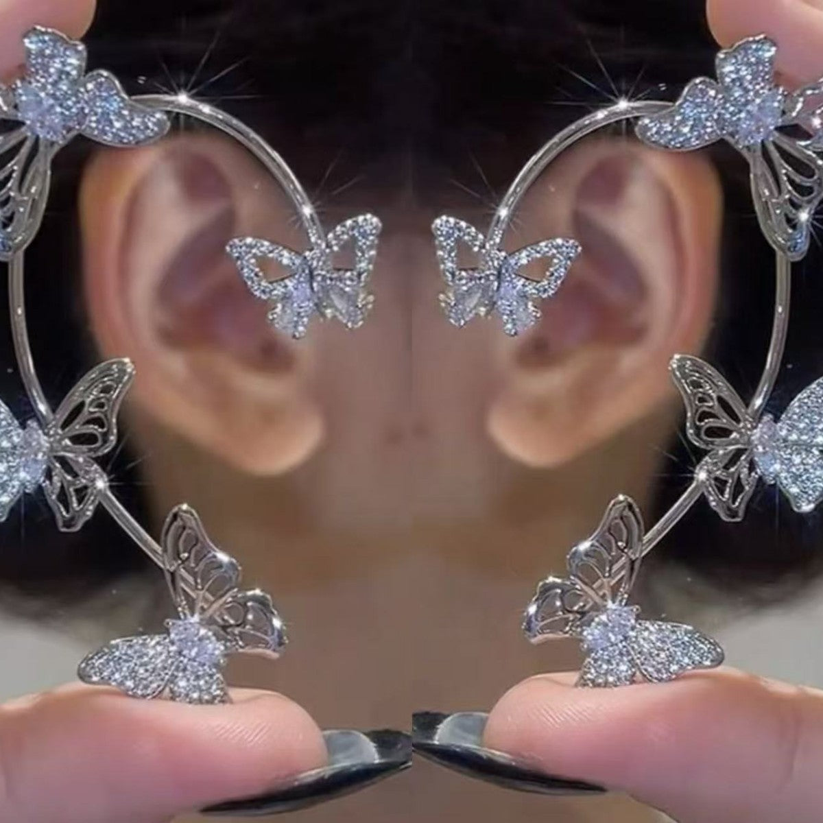 Douyin's New Super Flash Butterfly Elf Ear Hook Super Fairy Accessible Luxury Earrings Without Piercing All-In-One Ear Bone Clip Earrings