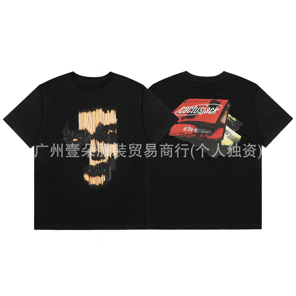 American High Street Abstract Graffiti Cartoon Animation Spoof Printed Short-Sleeved Oversize American Loose Half-Sleeved T-Shirt