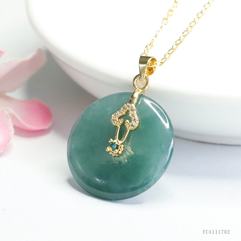 Collier Pendentif Jade Naturel Grade A - Boucle de Paix Eau Bleue