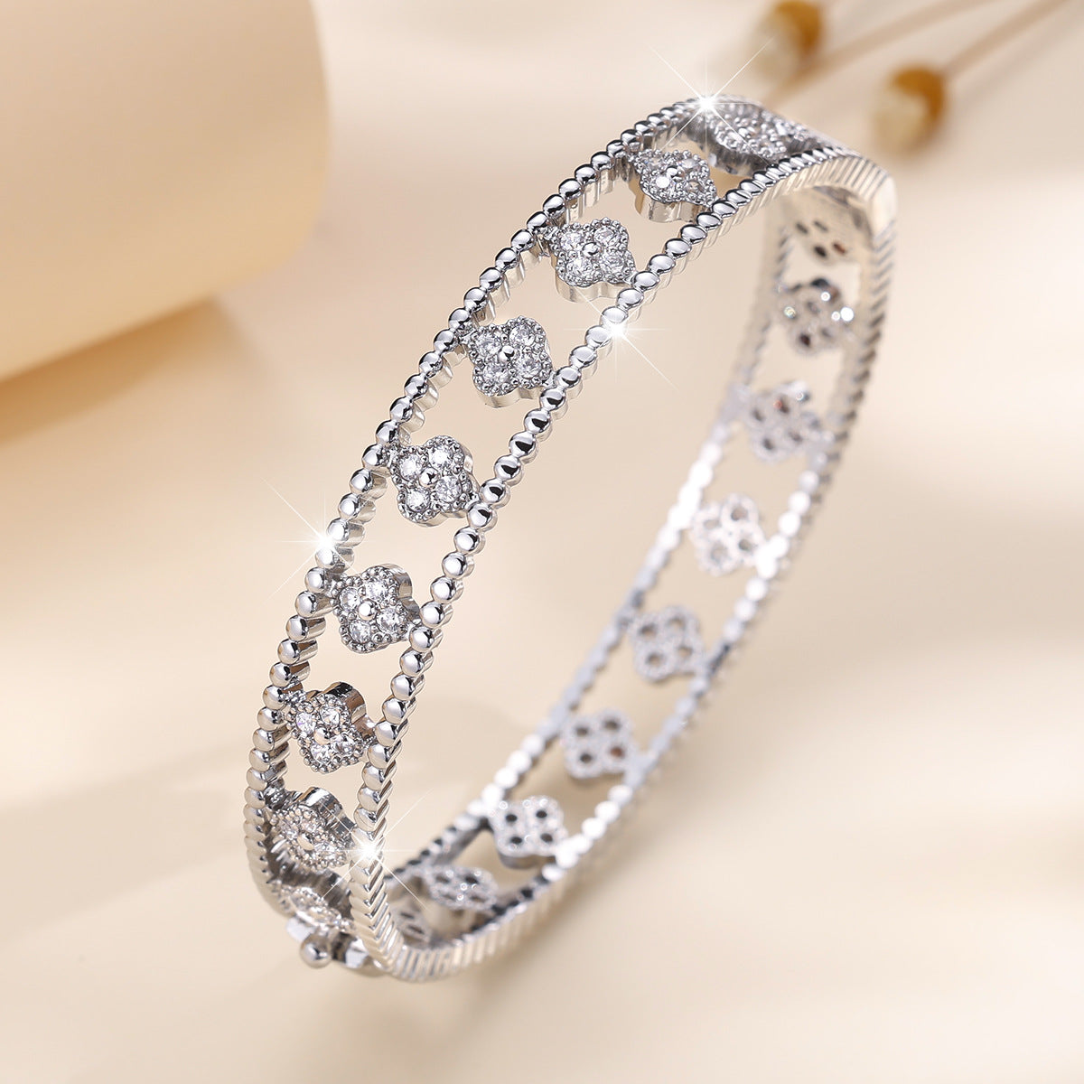 Bracelet Trèfle à Quatre Feuilles Zircon - Porte-Bonheur Or, Argent & Or Rosé