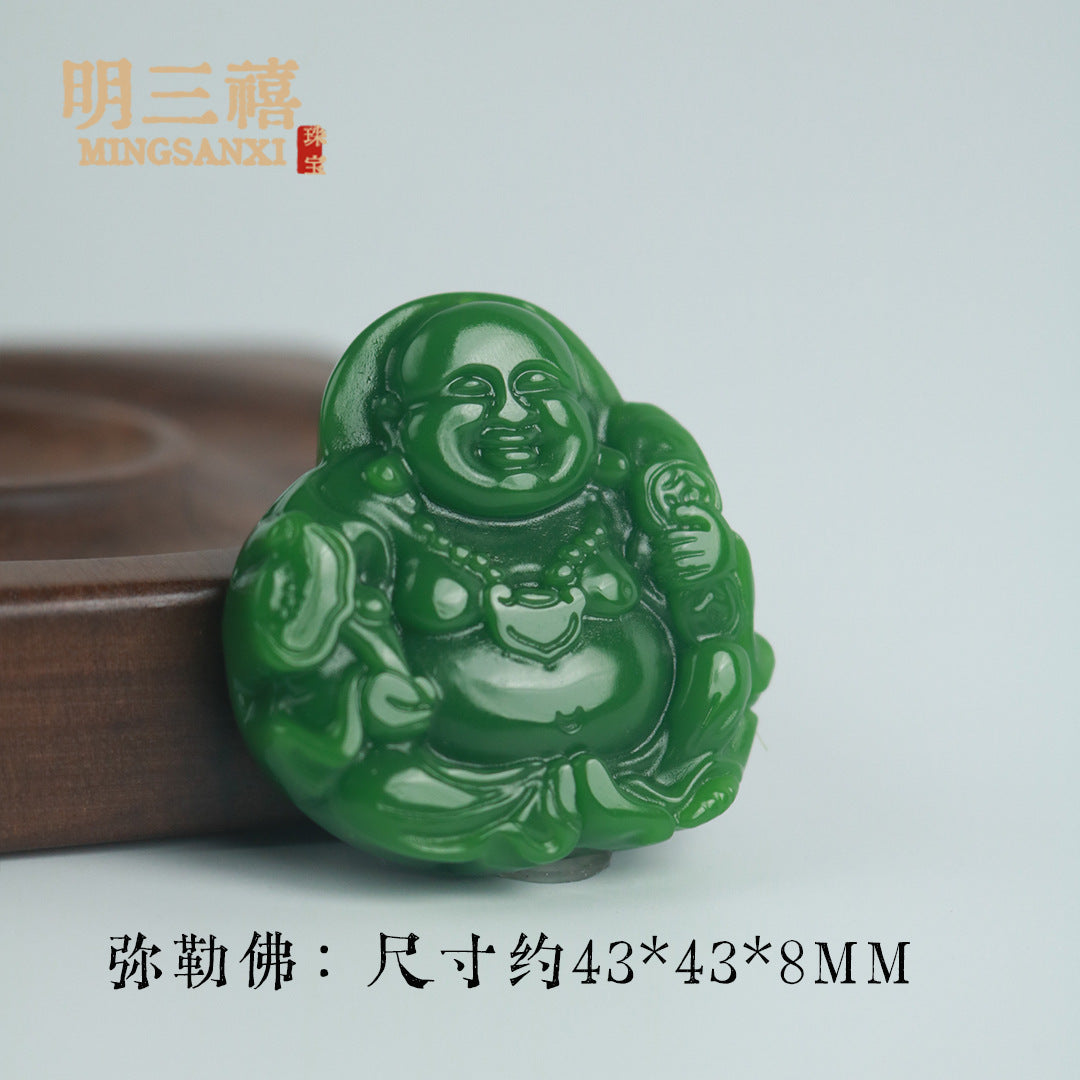 Xinjiang Outer Mongolian Material Pixiu Ping An No-thing Brand Lucky Bag Pendant Spinach Green Jasper Guanyin Buddha Dragon Brand Carp Pendant