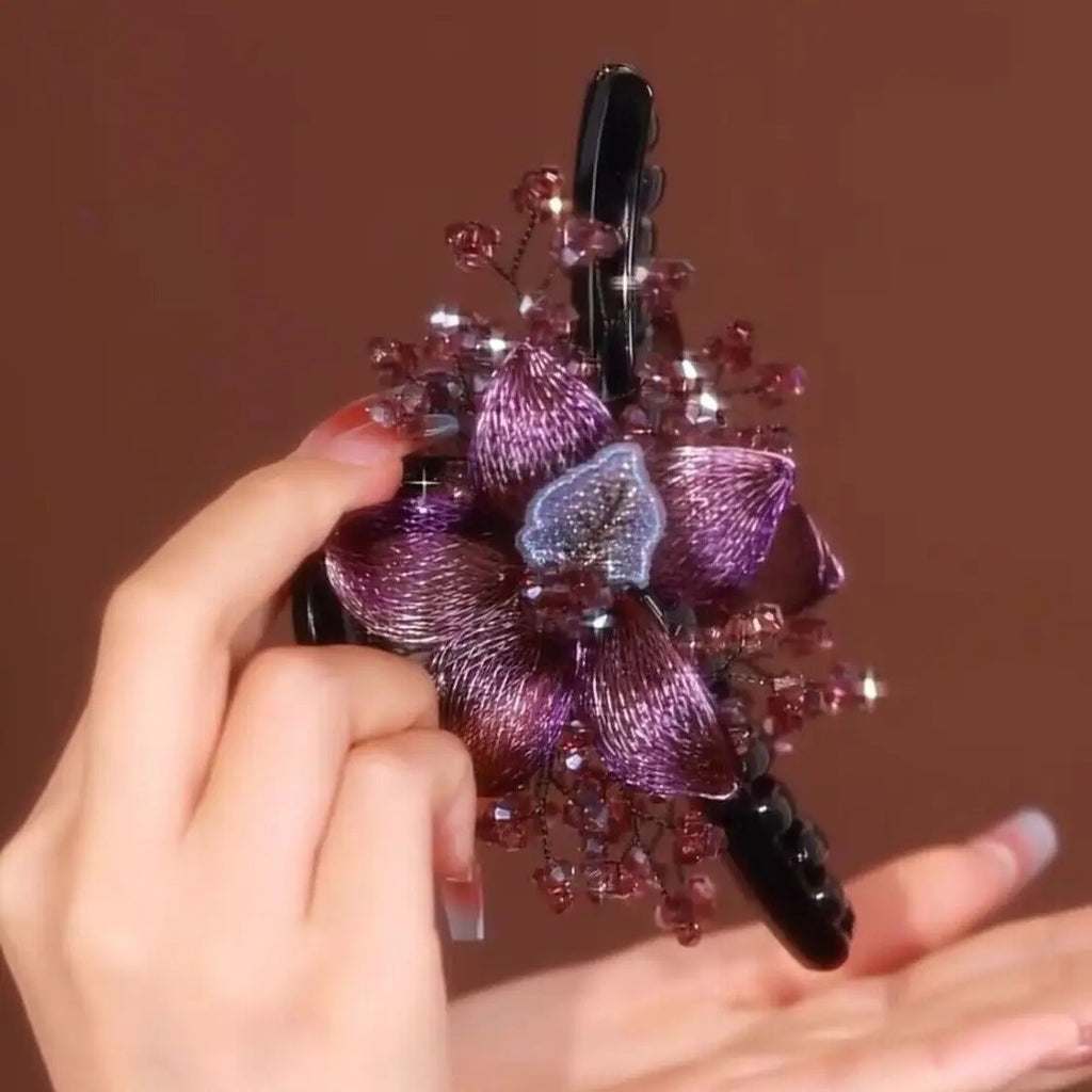 Korean-Style High-End Handmade Copper Wire Braided Flower Hair Clip, Plastic Resin Large Shark Clip for Updo at the Back of the Head
