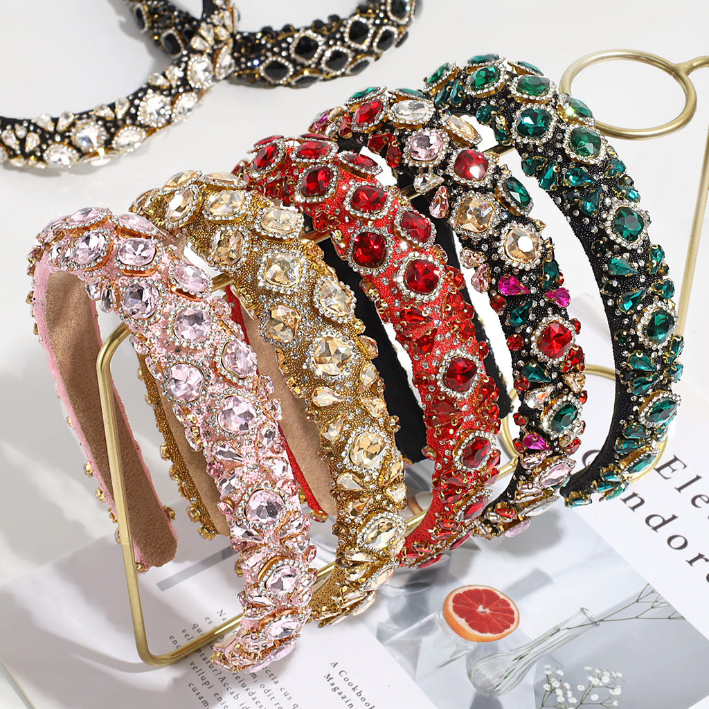 Cross-border Heavy Industry Luxury Full Diamond High-end Sense Headband Hair Accessories Fashion Temperament High Cranial Top Pressure Hair Headband Headwear for Women