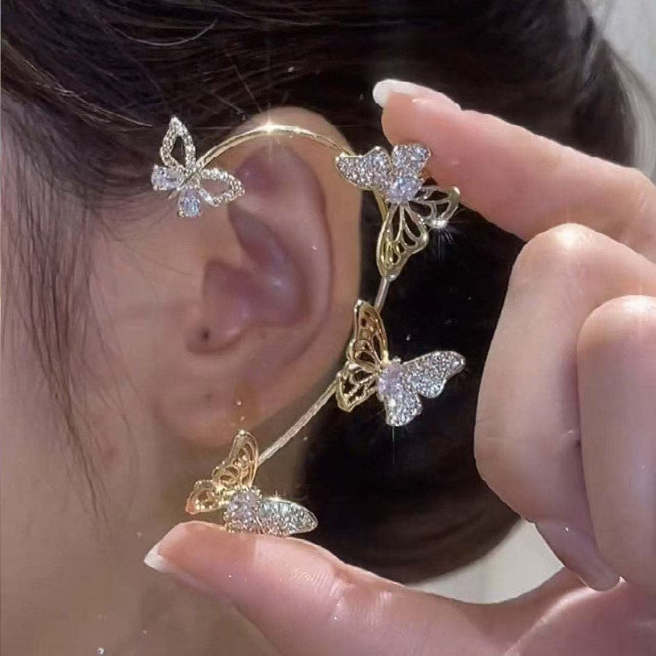 Douyin's New Super Flash Butterfly Elf Ear Hook Super Fairy Accessible Luxury Earrings Without Piercing All-In-One Ear Bone Clip Earrings