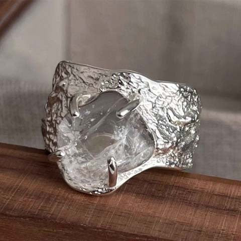 Bague Cristal Multi-Gemmes Géométrique - Bijou Niche Lumière Luxe