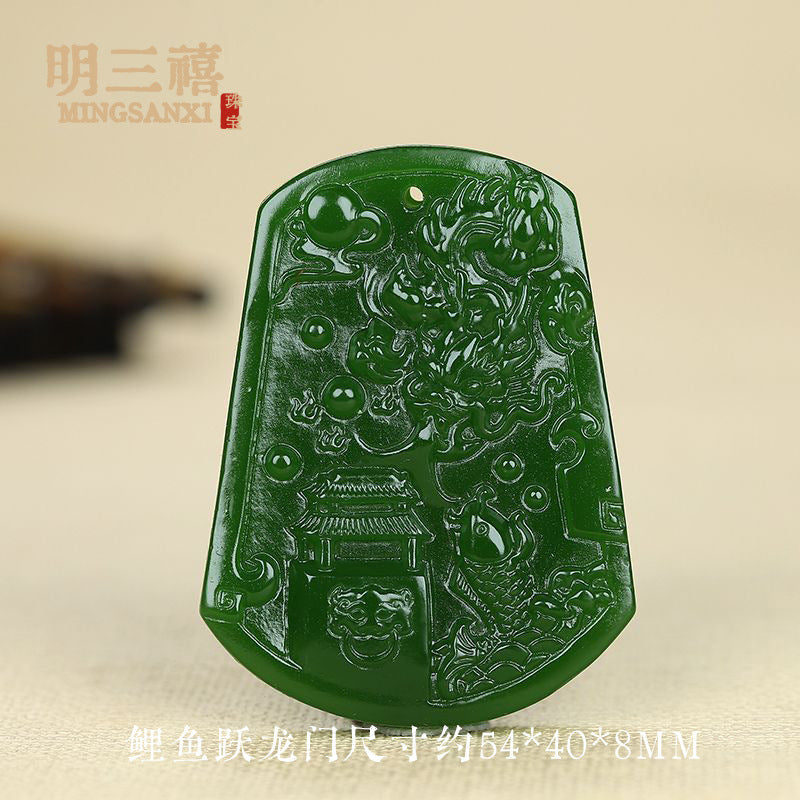 Xinjiang Outer Mongolian Material Pixiu Ping An No-thing Brand Lucky Bag Pendant Spinach Green Jasper Guanyin Buddha Dragon Brand Carp Pendant