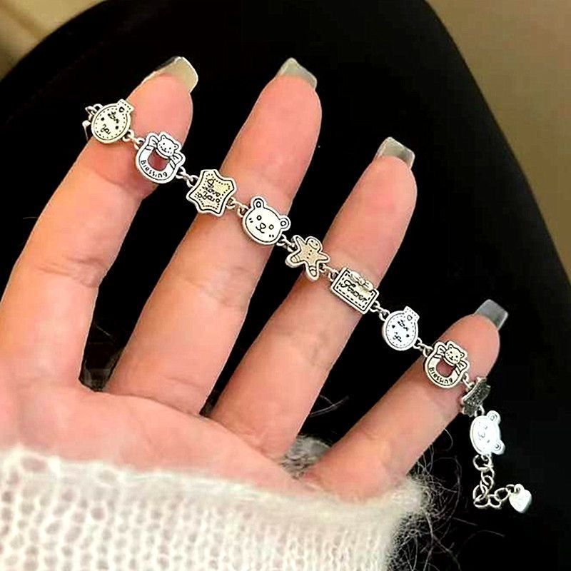 Gingerbread Man Bear Vintage Old Style Bracelet Women's Ins Niche Design High-grade Cute Cartoon Bracelet Trendy Jewelry