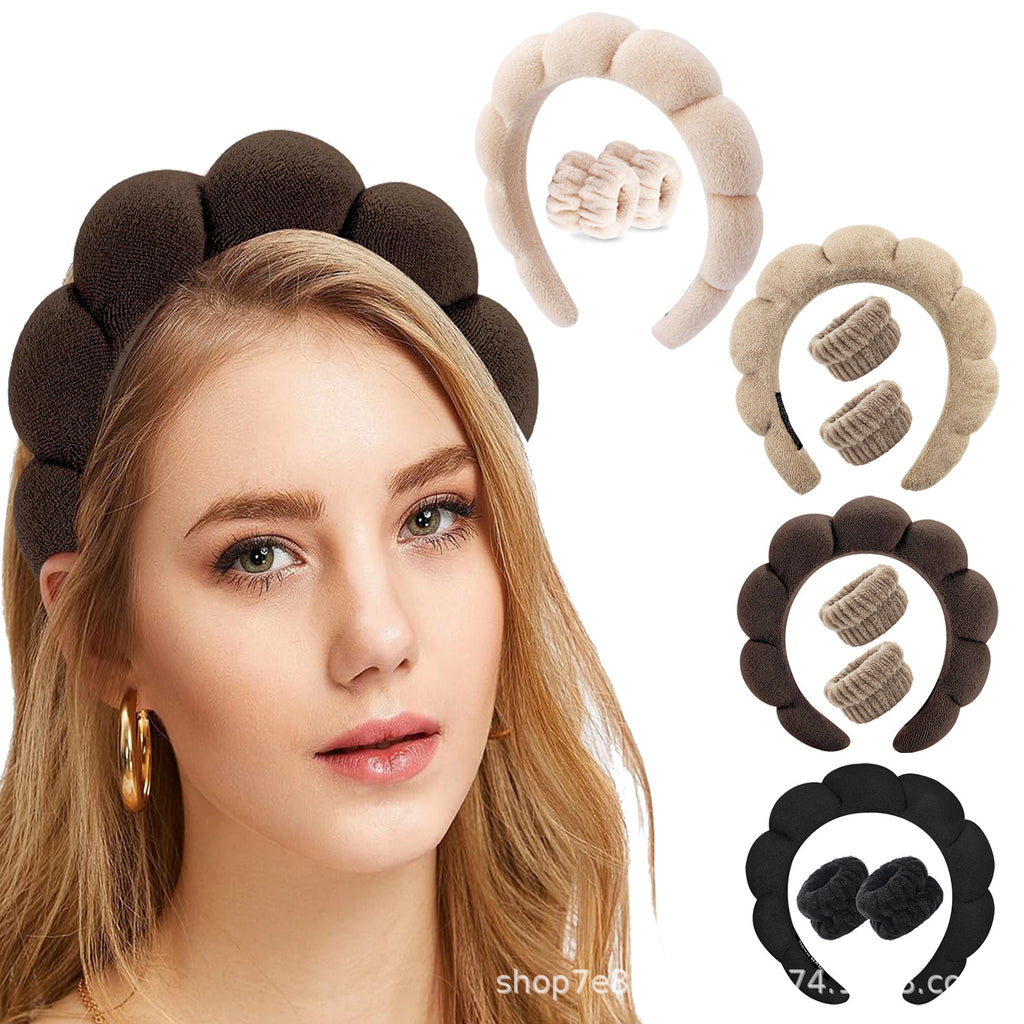 Cross-border selling European and American high cranial top women's face washing clouds sponge hairband makeup wrist band headband two-piece wholesale