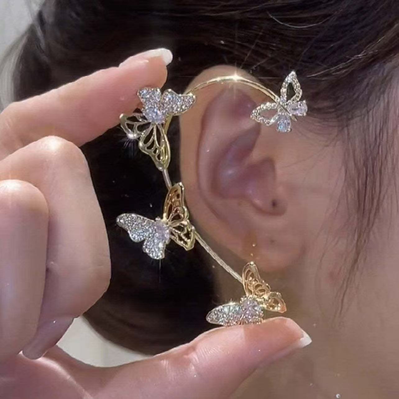 Douyin's New Super Flash Butterfly Elf Ear Hook Super Fairy Accessible Luxury Earrings Without Piercing All-In-One Ear Bone Clip Earrings