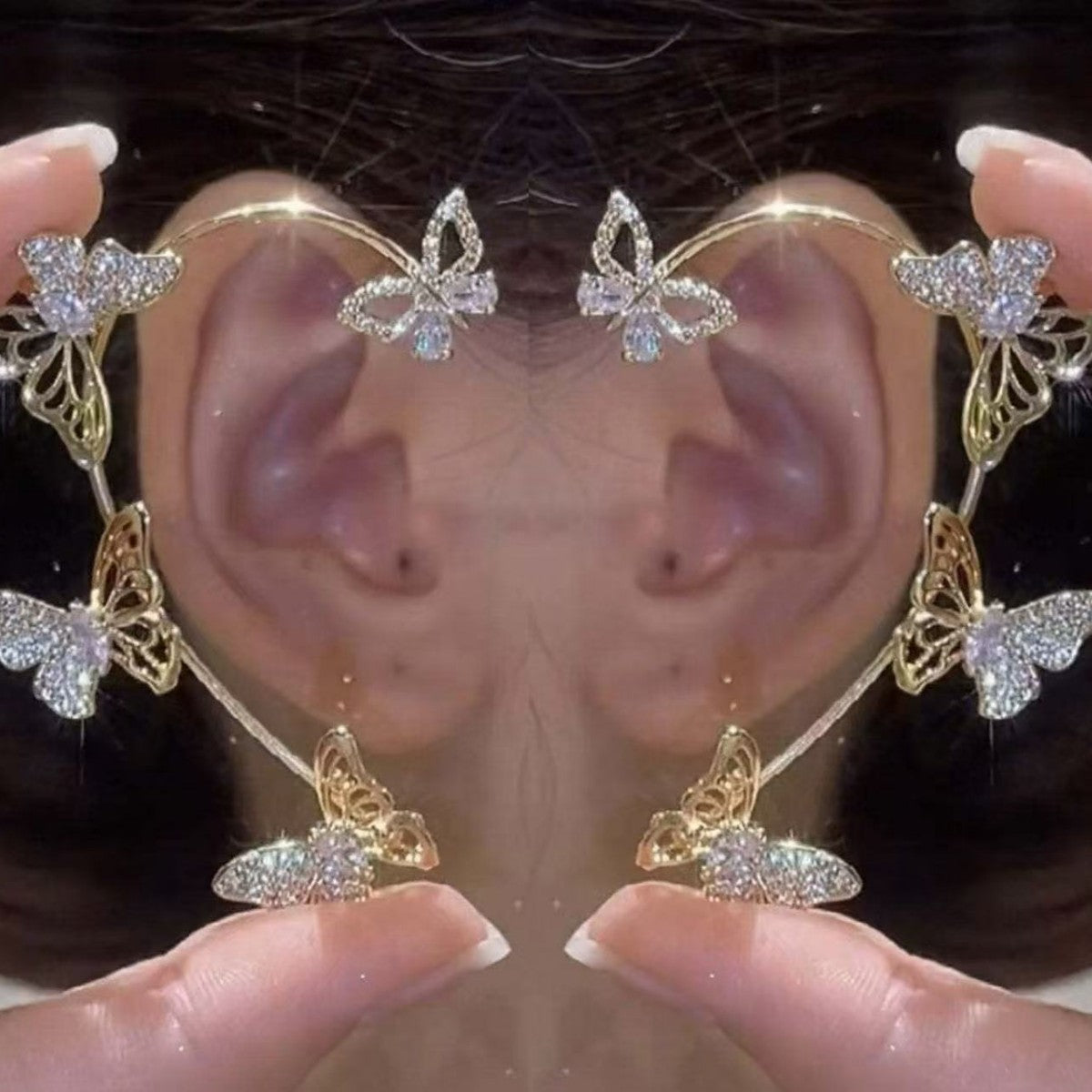 Douyin's New Super Flash Butterfly Elf Ear Hook Super Fairy Accessible Luxury Earrings Without Piercing All-In-One Ear Bone Clip Earrings