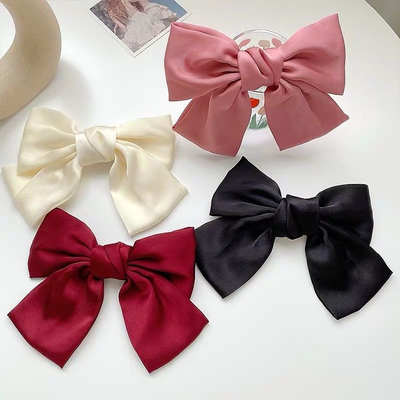 Korean Same Style Red Big Bow Hairpin Female Back Head Top Clip Simple French Retro Popular Kidsren's Hair Accessories