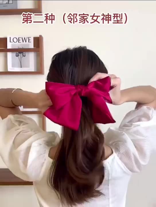 Korean Same Style Red Big Bow Hairpin Female Back Head Top Clip Simple French Retro Popular Kidsren's Hair Accessories