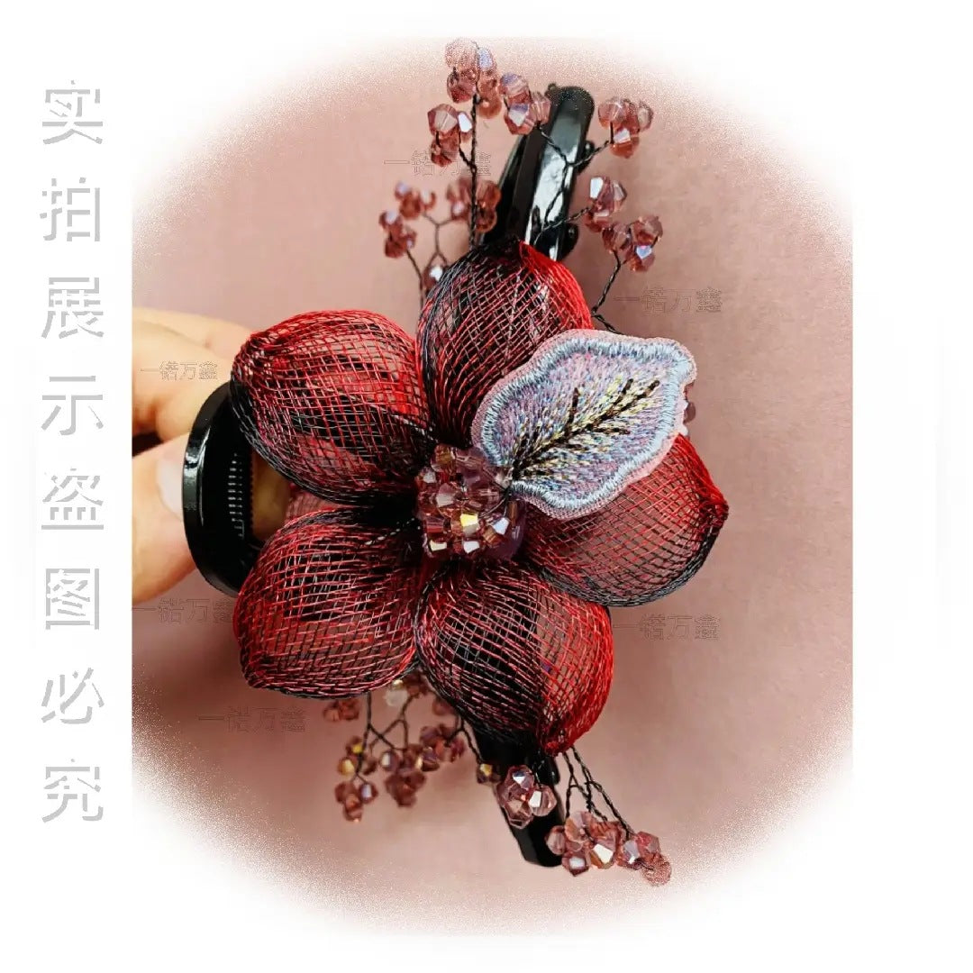 Korean-Style High-End Handmade Copper Wire Braided Flower Hair Clip, Plastic Resin Large Shark Clip for Updo at the Back of the Head