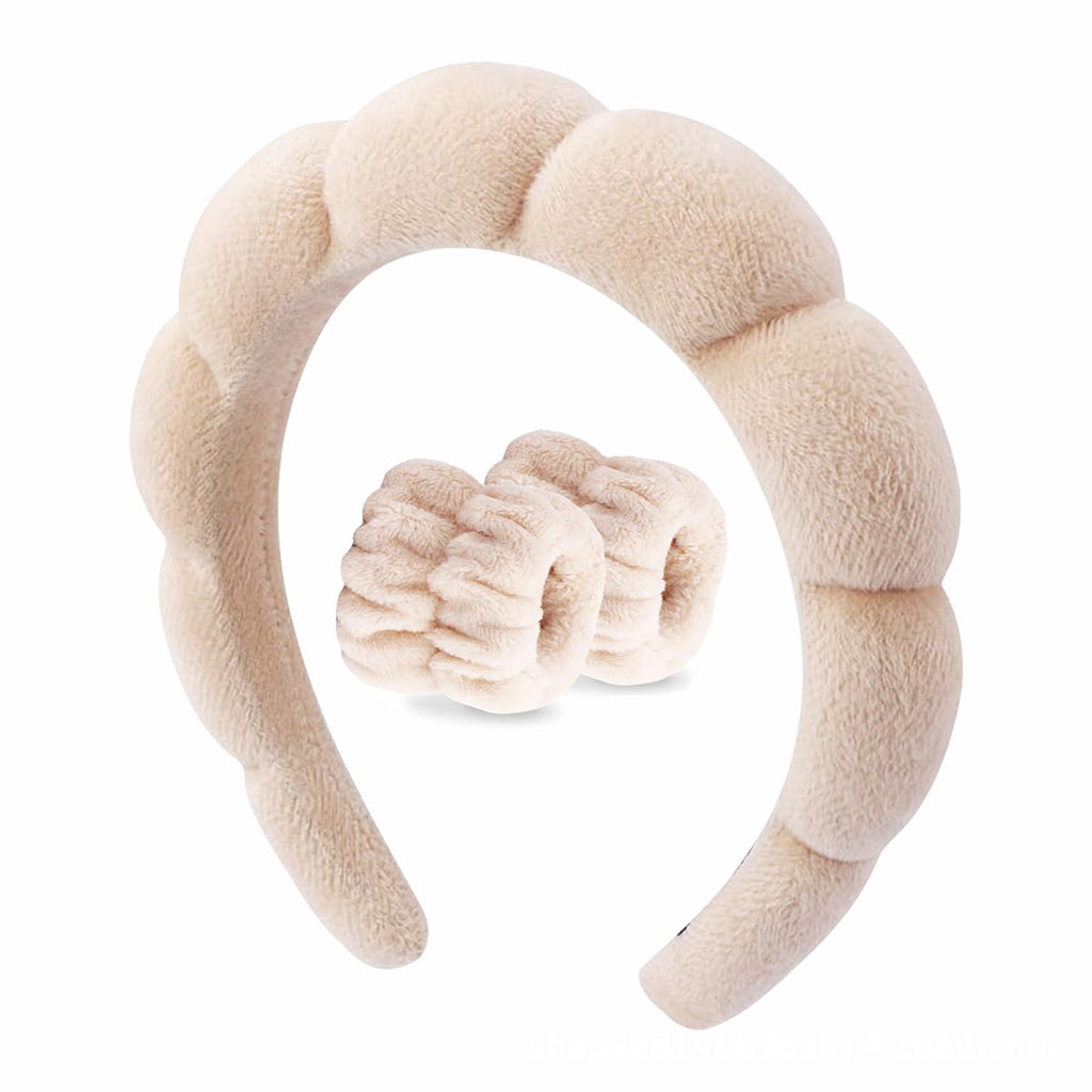 Cross-border selling European and American high cranial top women's face washing clouds sponge hairband makeup wrist band headband two-piece wholesale