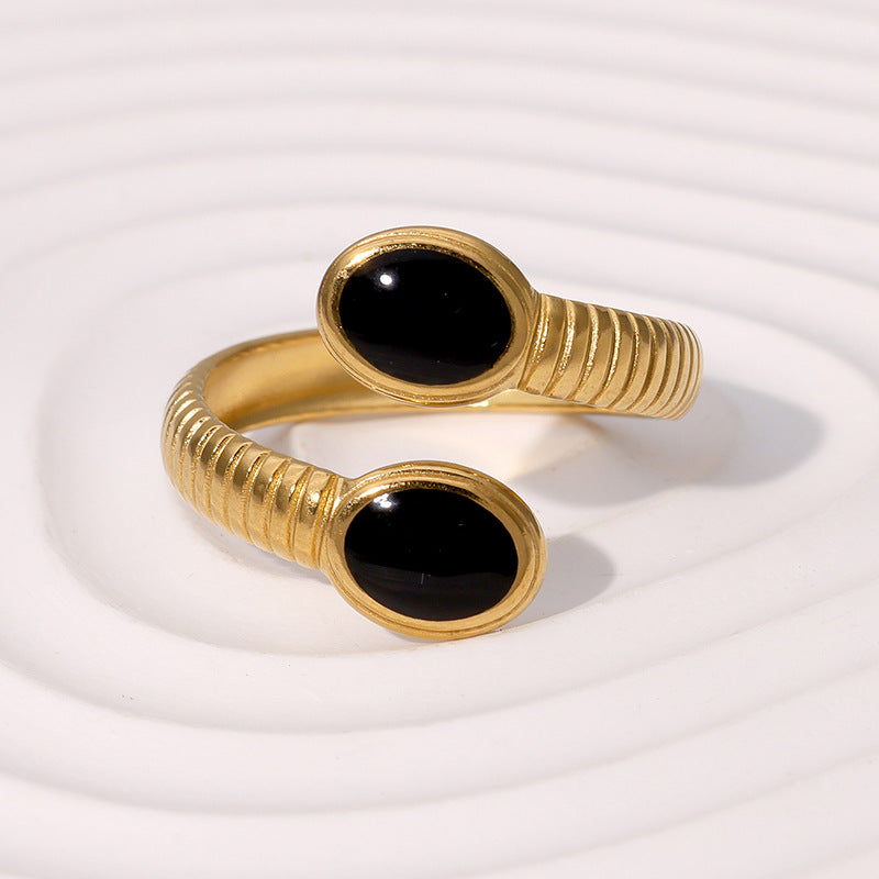 European and American Retro Temperament Simple Design Feeling Finger Ring Middle French High Feeling Gold-plated Geometric Stainless Steel Ring