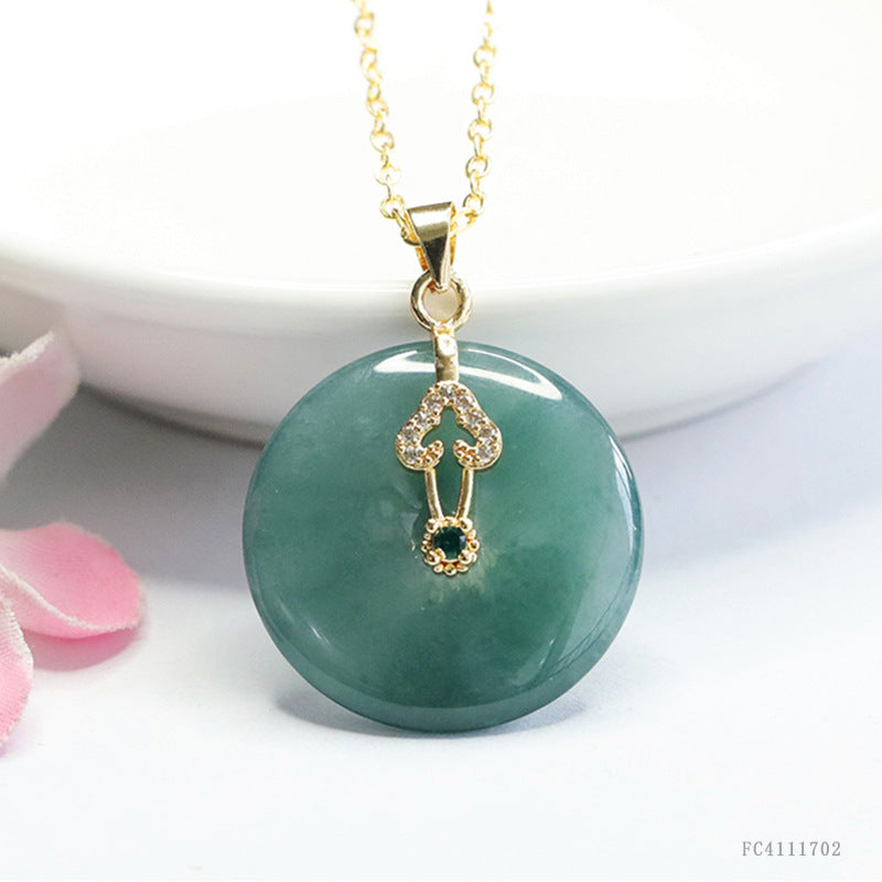 Collier Pendentif Jade Naturel Grade A - Boucle de Paix Eau Bleue