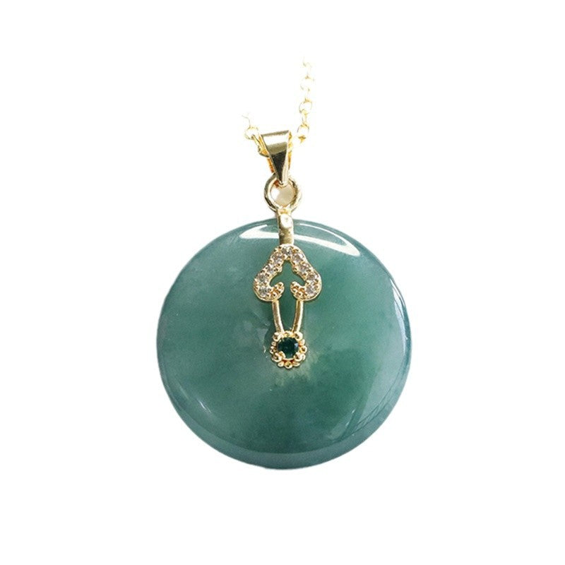 Collier Pendentif Jade Naturel Grade A - Boucle de Paix Eau Bleue