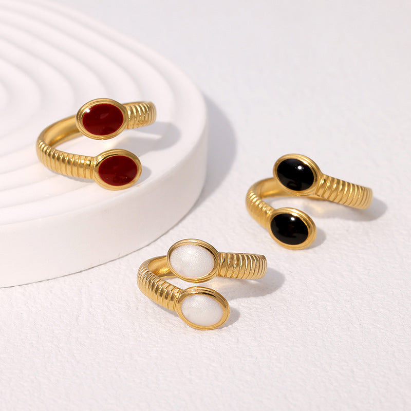 European and American Retro Temperament Simple Design Feeling Finger Ring Middle French High Feeling Gold-plated Geometric Stainless Steel Ring