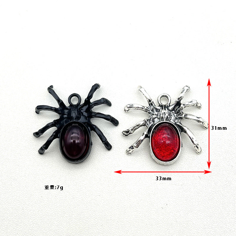 European and American New Alloy Ruby Spider Ancient Silver Pendant Jewelry Accessories DIY Halloween Pendant
