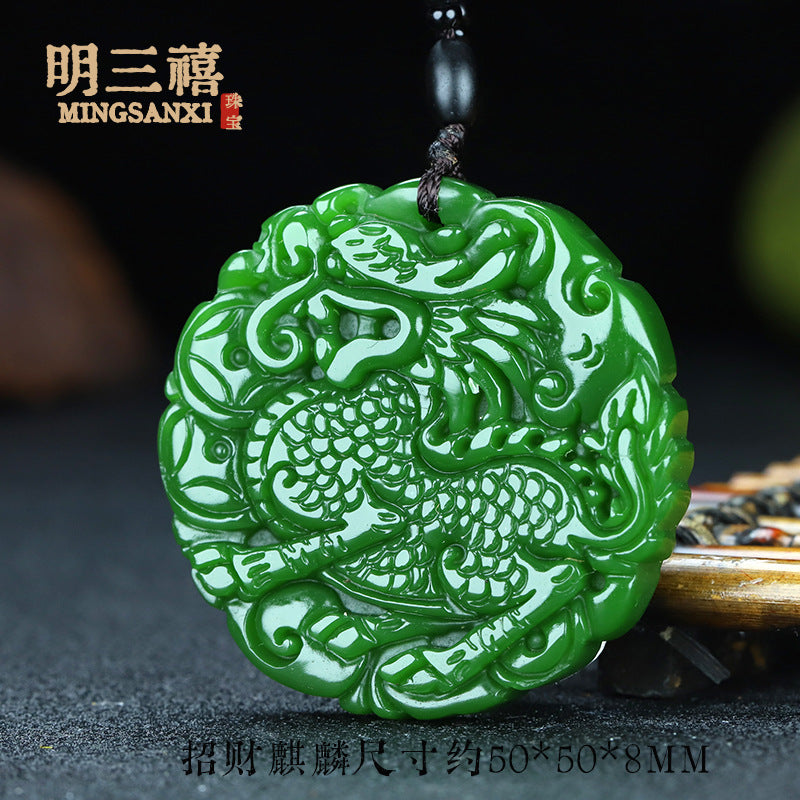 Xinjiang Outer Mongolian Material Pixiu Ping An No-thing Brand Lucky Bag Pendant Spinach Green Jasper Guanyin Buddha Dragon Brand Carp Pendant