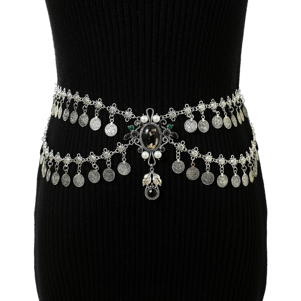 New alloy vintage tassel coins belly dance waist chain ladies gorgeous jewelry daily wear factory direct sales