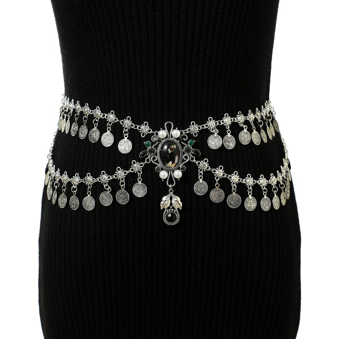 New alloy vintage tassel coins belly dance waist chain ladies gorgeous jewelry daily wear factory direct sales