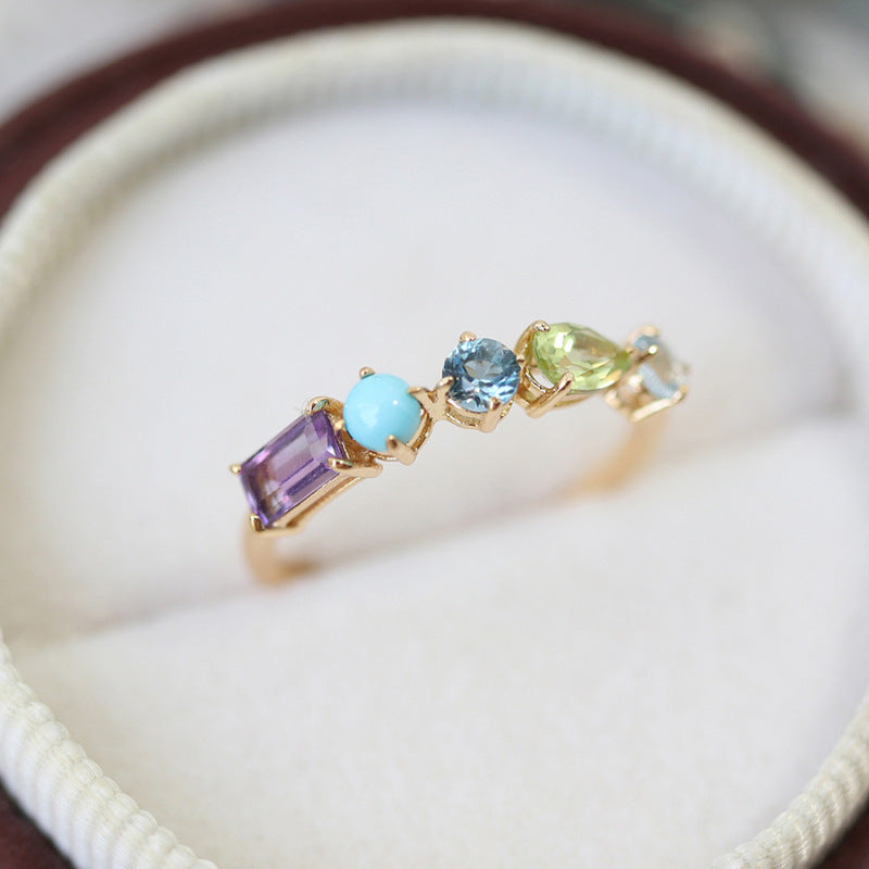 Bague Cristal Multi-Gemmes Géométrique - Bijou Niche Lumière Luxe