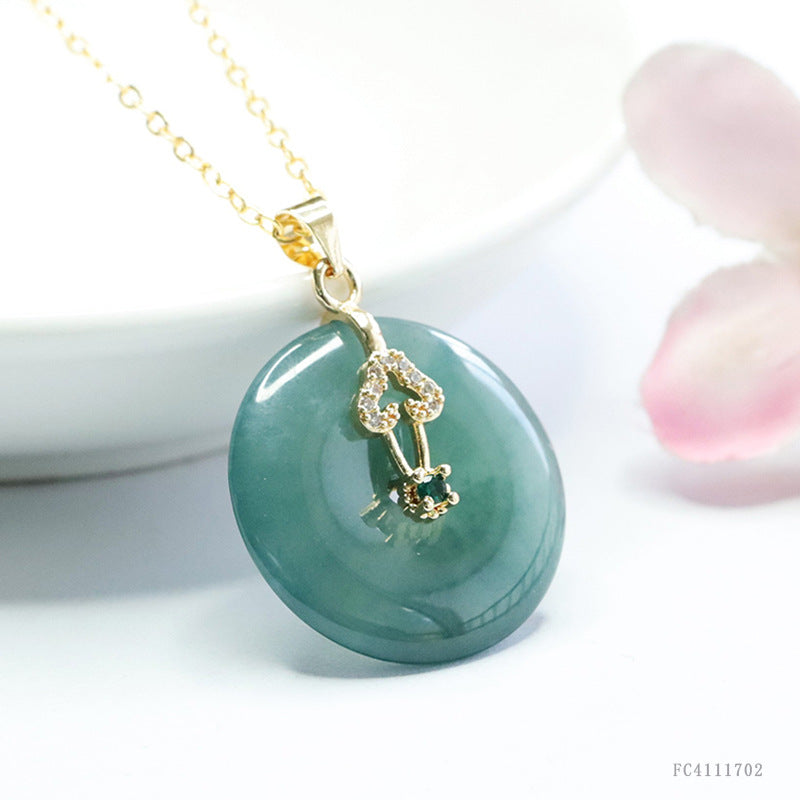 Collier Pendentif Jade Naturel Grade A - Boucle de Paix Eau Bleue