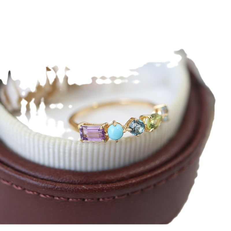 Bague Cristal Multi-Gemmes Géométrique - Bijou Niche Lumière Luxe
