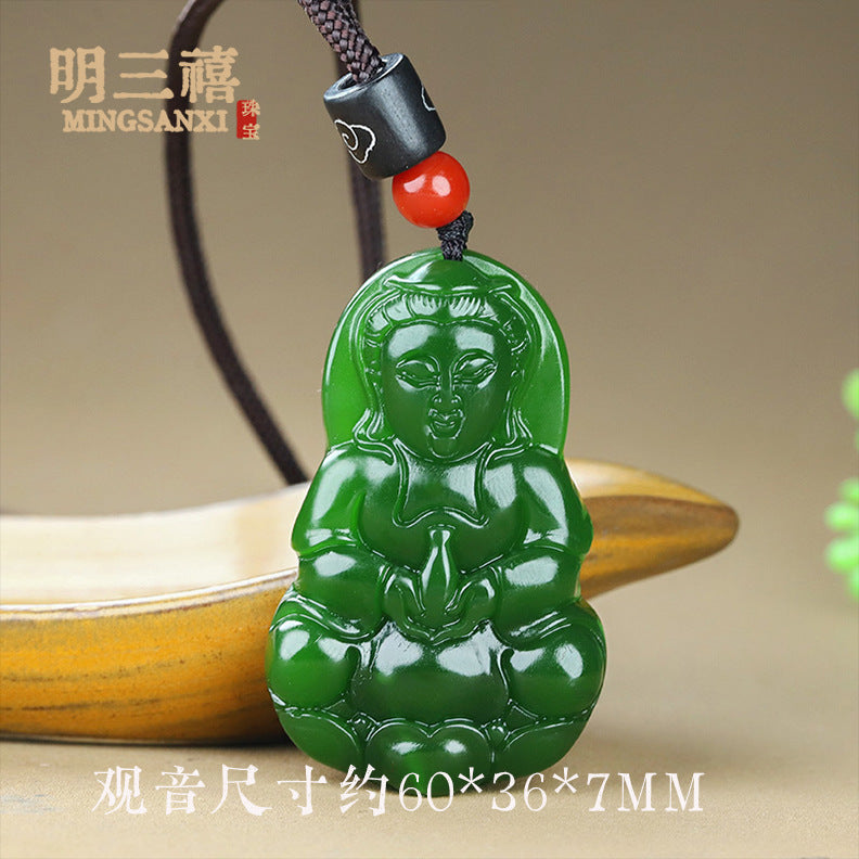 Xinjiang Outer Mongolian Material Pixiu Ping An No-thing Brand Lucky Bag Pendant Spinach Green Jasper Guanyin Buddha Dragon Brand Carp Pendant