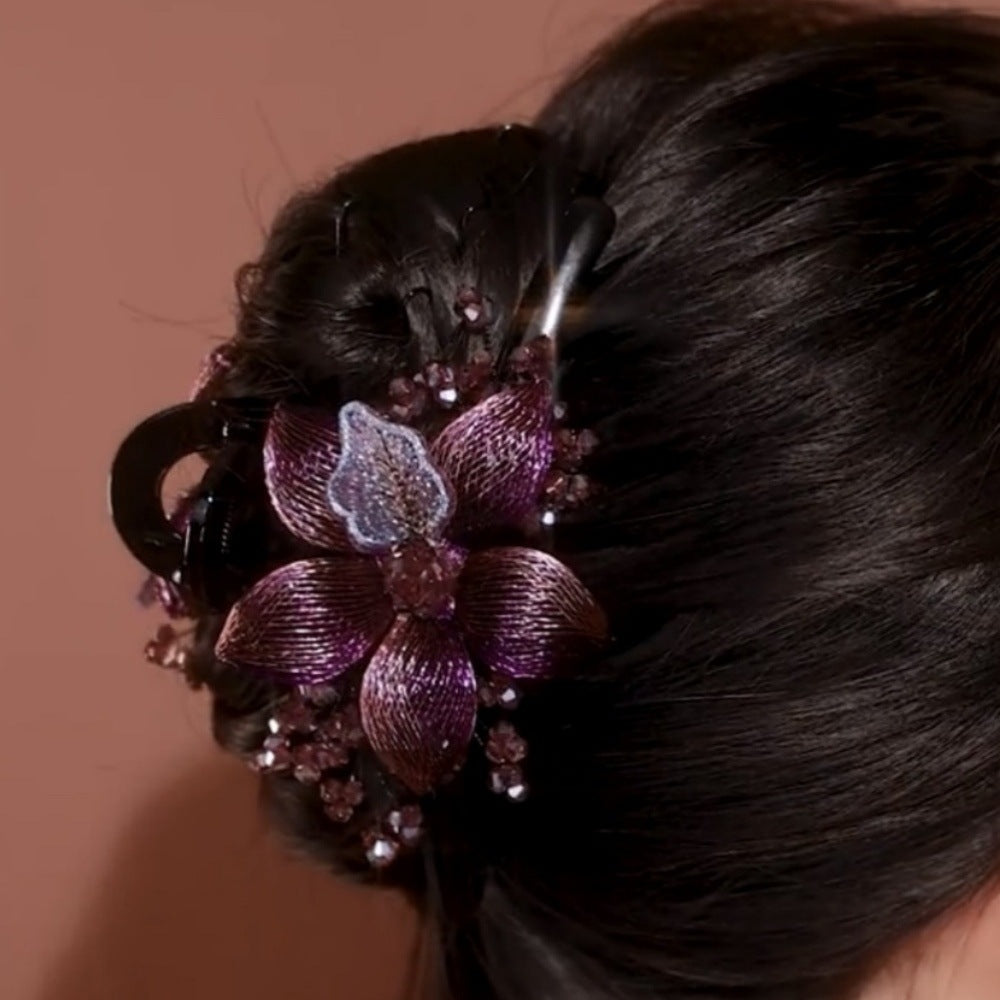 Korean-Style High-End Handmade Copper Wire Braided Flower Hair Clip, Plastic Resin Large Shark Clip for Updo at the Back of the Head
